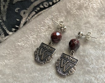 Red Jasper Theater Earrings, Vintage Charm Jewelry, Dark Academia Earrings