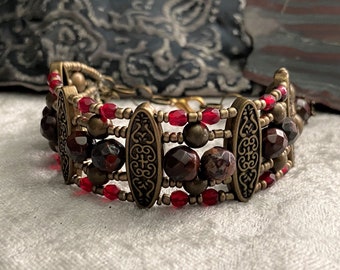 Red Jasper Cuff Bracelet, Adjustable Bracelet, Crystal Bracelet