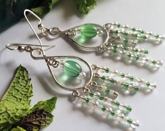 Mint Green Fringe Earrings, Dangle Earrings