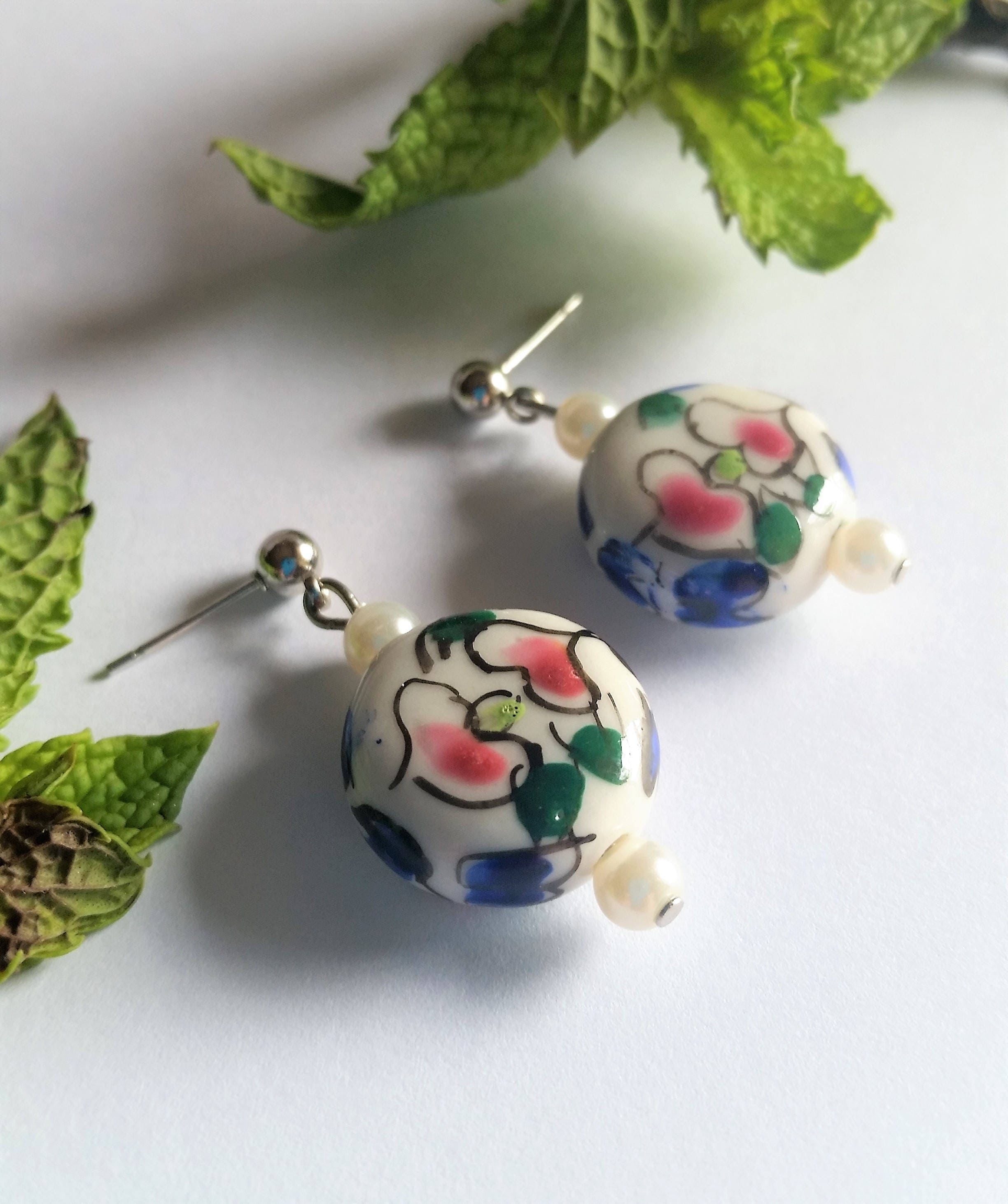 Porcelain Flower Earrings Stud Earrings Boho Earrings Etsy