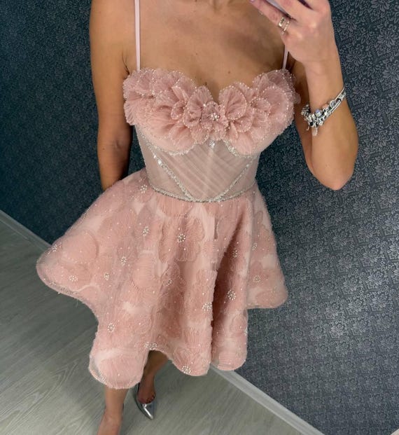 open lace back dress Pink Satin Corset Mini Dress
