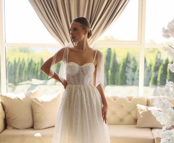 midi ivory wedding dresses Tulle Dress: Glitter Elopement Gown 20 Deals