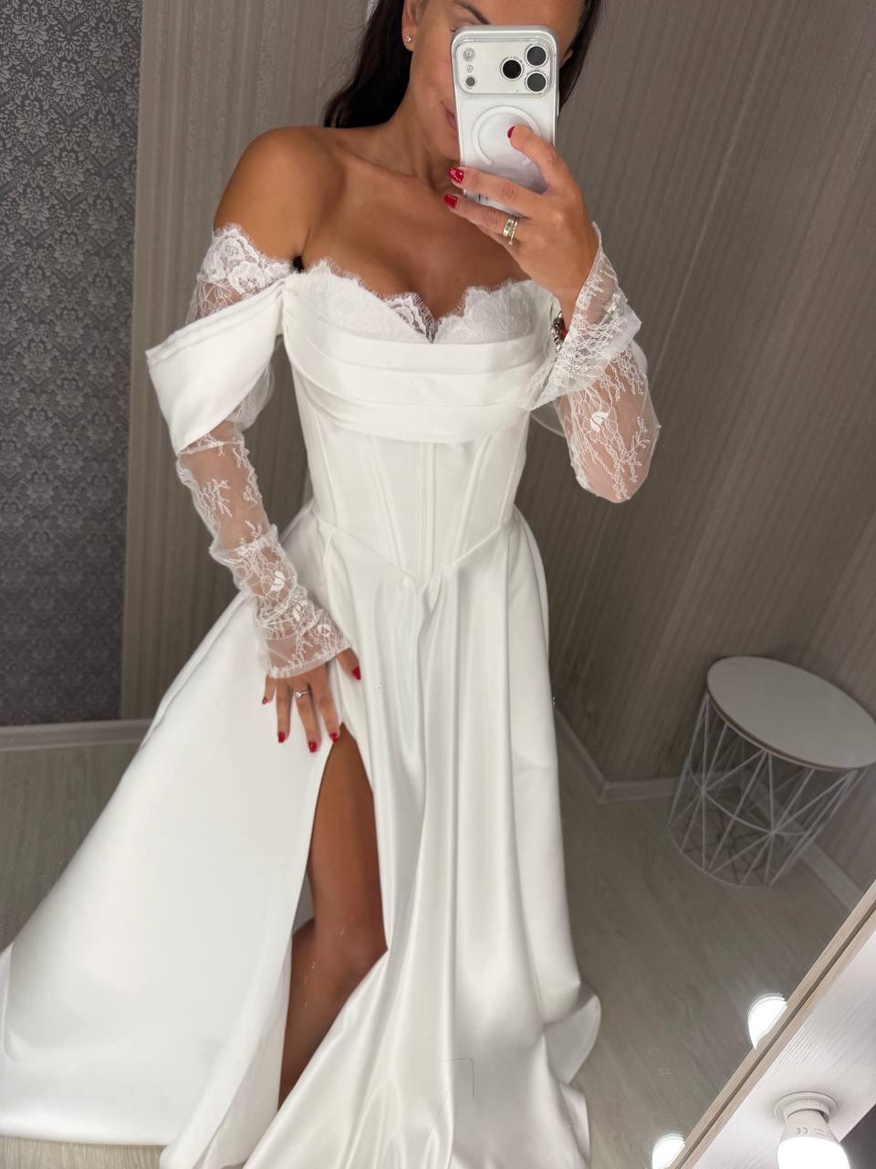 Off-Shoulder Satin Corset Wedding Dress