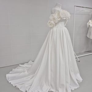 Ivory Wedding Dress: 3D Floral Appliqué, Off-Shoulder Satin Ball Gown