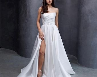 Satin Ivory Corset Wedding Dress: A-Line Off-Shoulder Bridal Gown