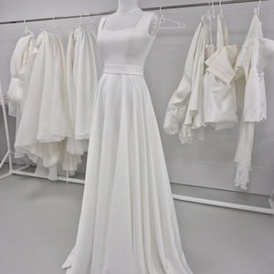 Ivory Mikado Wedding Dress with Hidden Lace‑Up Back | Minimalist Fit‑and‑Flare Gown | Modest & Elegant Bridal