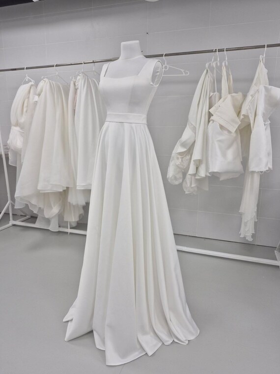 Ivory Mikado Wedding Dress: Minimalist Fit-And-Flare Bridal Gown