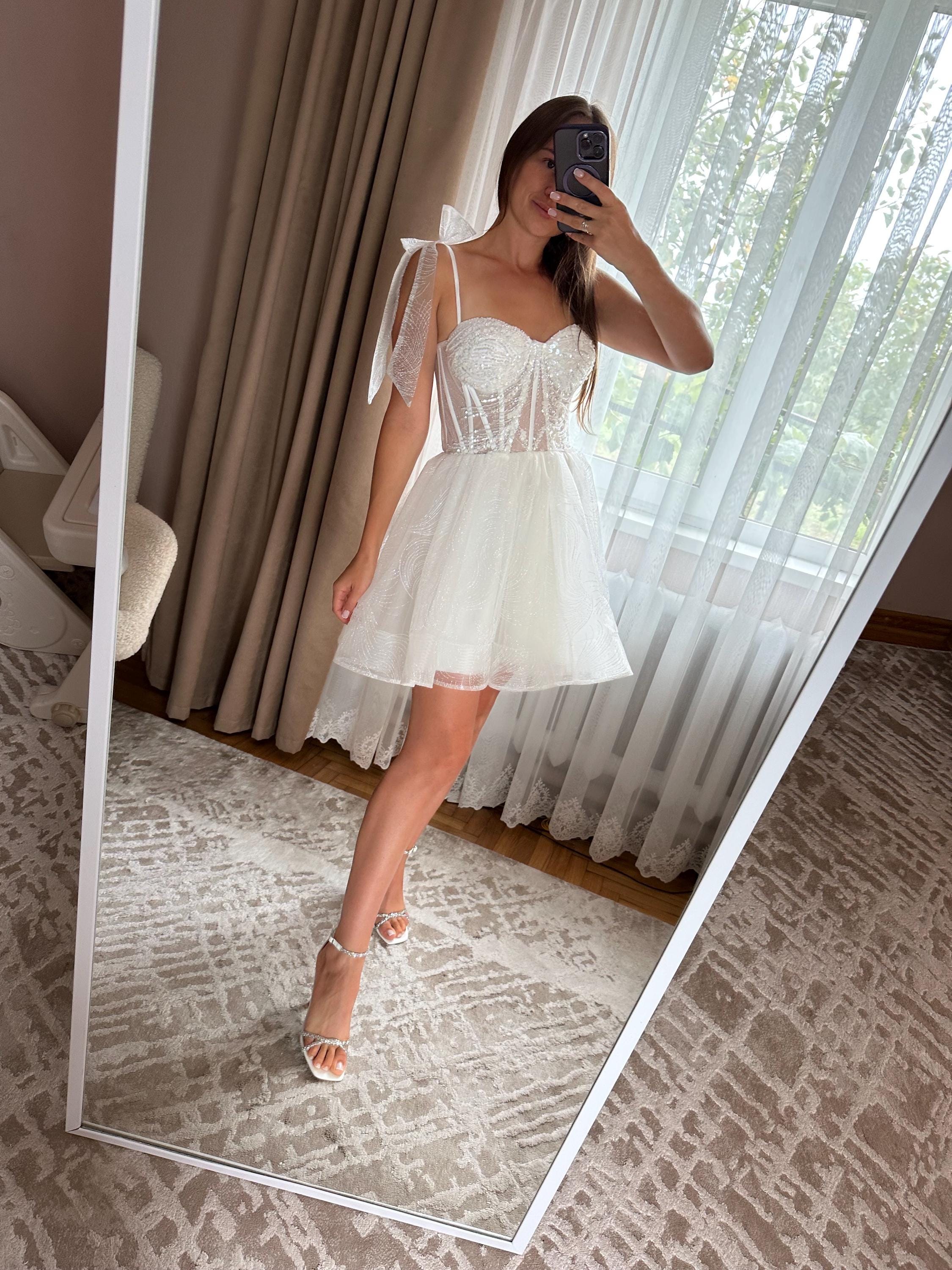 embellished corset mini dress in ivory Embellished Ruffled Corset Mini Dress in Ivory - 4