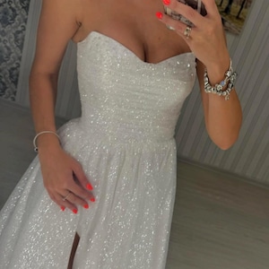 Glitter Tulle Wedding Dress: Shiny Ivory Elopement Gown