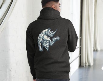 Hoodie Men, Women Gym Wear Rhino Geometrical