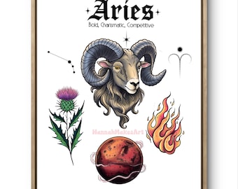 Aries Zodiac Tattoo Flash Sheet, Printable Tattoo Design (Digital Download)