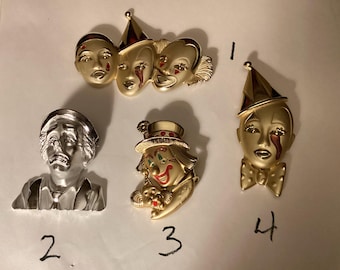 Broche Art Déco Clown – Plaqué Or 18k 750 – Créateur Ancien
