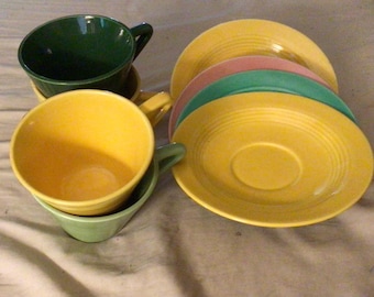 Homer Laughlin Harlequin Cups, Saucers and Bowls