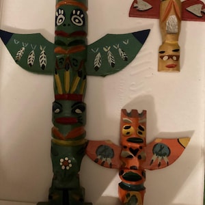 Three Wood Totem Pole Souvenirs