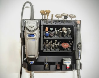 Dremel Organizer & Bit  Burr Holder | Wall Hung Rotary Tool Stand | Flex Shaft Holder | Accessories Rack for Workshop Garage Storage