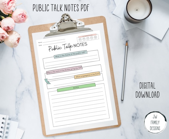 Printable JW Public Talk Notes PDF Kids Teens Adults - Etsy