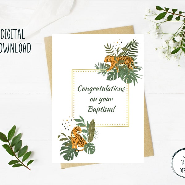 Baptism Card Tiger JW | 6 x 4 Blank Inside | A4 | US Letter | Congratulations on your Baptism | Convention | Dedication and Baptism