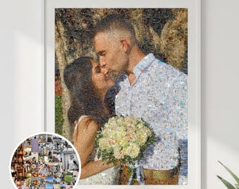 Personalized Large Wall Art Wedding Anniversary Gift | Custom Photo Mosaic Portrait Made from Hundreds Pictures