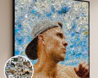 Personalized Photo Collage Gift for Boyfriend | Custom Mosaic Portrait Made from Life Pictures