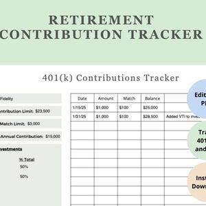 Rastreador de contas de aposentadoria editáveis | Rastreie 401(k) e IRA | Rastreador de progresso de fundos de aposentadoria imprimíveis | Inclui correspondência do empregador 401(k) | Carta