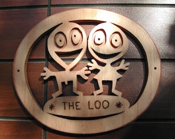Letrero de puerta de baño de madera, placa de WC, decoración de baño única, accesorios de inodoro hechos a mano personalizados, letreros divertidos para el baño, letreros divertidos de estilo rústico