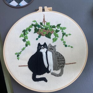 Cat Design Hand Embroidered Hoop