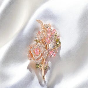 Rose Kupfer Zirkon Brosche für Frauen Strass Rosenblüte Broschen