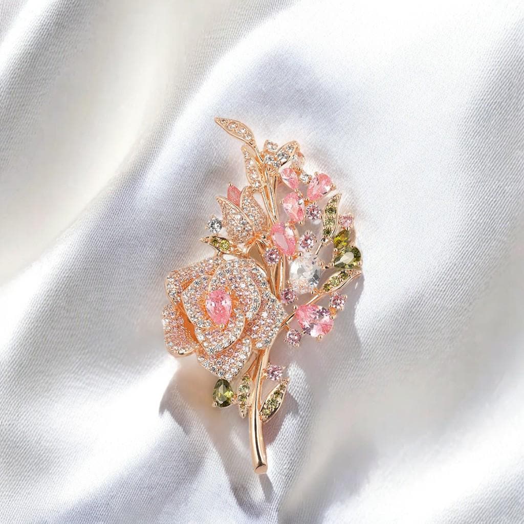Glamorous Pink and Gold Woman Profile Brooch Vintage 1920s Glamour Gold Tone Pink Porcelain Flower Brooch  main image 4