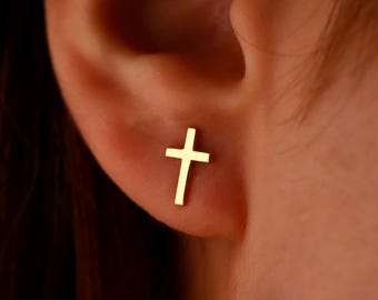 Gold Cross Stud Earrings: Delicate Minimalist Jewelry