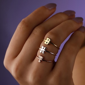 Handmade Sterling Silver Initial Ring: Personalized Letter, Stackable Jewelry