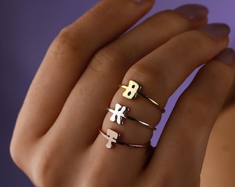 Handmade Sterling Silver Initial Ring: Personalized Letter, Stackable Jewelry