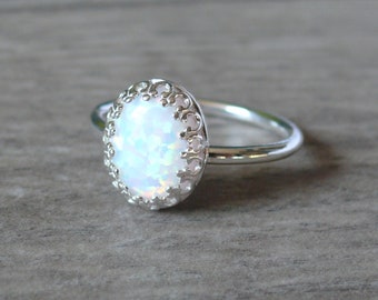 Opal Ring | Sterling Silber Opal Ring | Solitär Opal Cocktail Ring | Jubiläumsgeschenk für Frau | Weißer Opal Ring | Womens Opal Ring