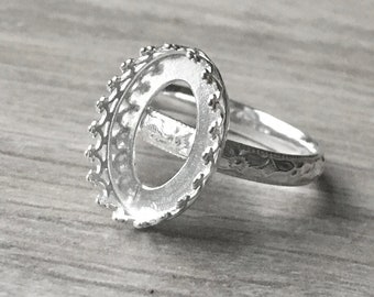 Princess Crown Bezel Ring Blank with Floral Band | Oval or Round Ring Blank 8x10, 14x10, 8mm, 10mm