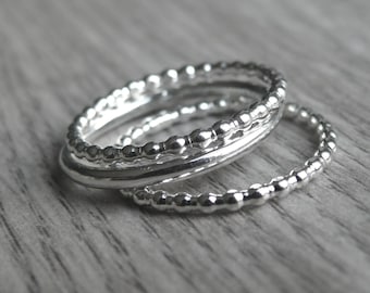 Sterling Silver Stacking Rings | Sterling Silver Stacker Ring Set of 3 Silver Stackable Ring | Sterling Silver Rings | Beaded Ring Handmade