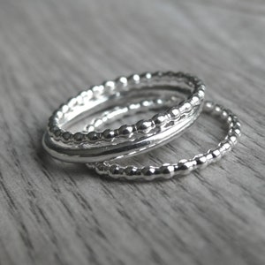Sterling Silver Stacking Rings | Sterling Silver Stacker Ring Set of 3 Silver Stackable Ring | Sterling Silver Rings | Beaded Ring Handmade