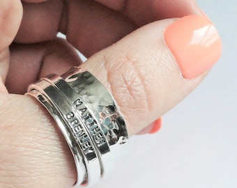 Sterling Silver Spinner Ring • Wide Band Name Ring • Fidget Ring • Silver Spinning Ring • Individualized Personalized Ring • Name Spinner