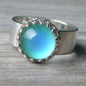 Mood ring sterling silver mood ring, color changing ring, mood stone ring, hippie retro statement ring, moodstone jewelry crown ring