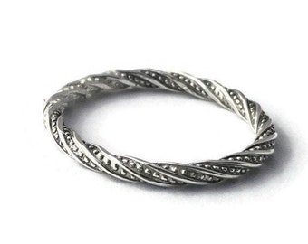 Sterling Silver Twisted Ring | Silver Twist Ring | Rope Stacking Ring | Handmade Stacking Band Ring | Silver Rope Ring | Rope Texture Ring