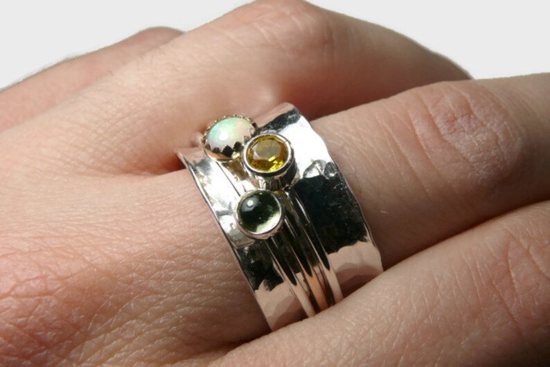 Gemstone spinner rings for women three stone ring worry ring Etsy
