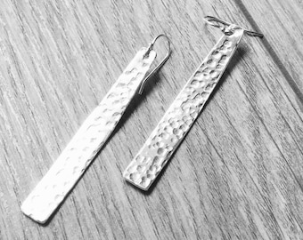Hammered silver industrial bar earring Sterling silver dangle earrings silver drop earrings silver boho jewelry