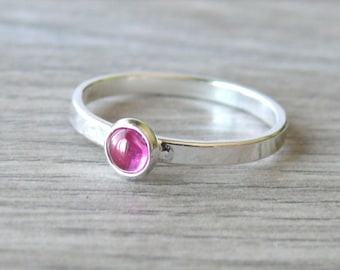 Sterling silver ruby ring pink gemstone stacking ring