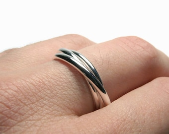 Sterling silver rolling ring • Interlocking rings • Triplet ring sterling silver ring set interlinked rings handmade