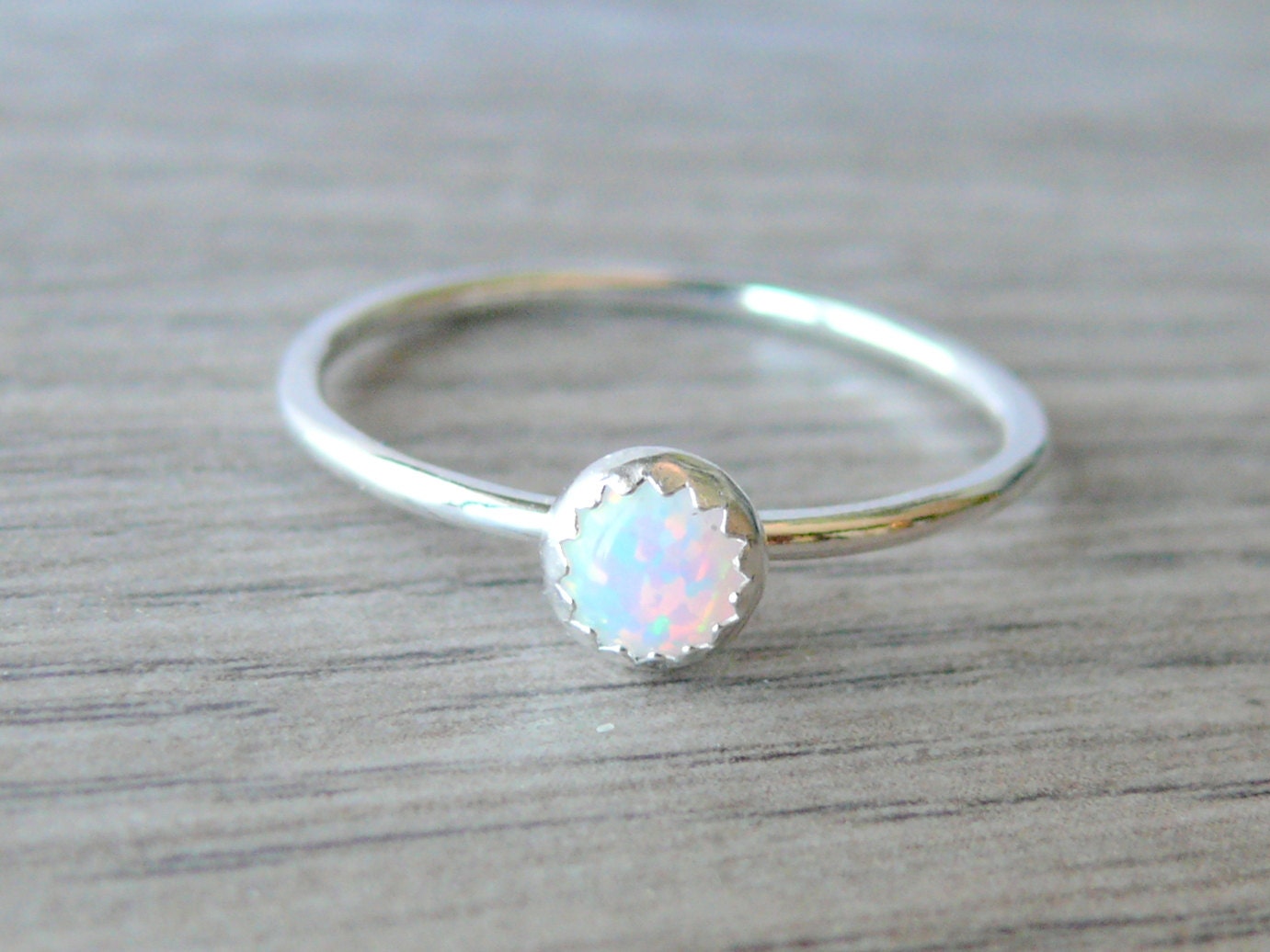 White opal ring Sterling silver stacking ring gemstone ring lab opal …
