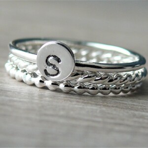 Stackable rings • Sterling silver stacking ring set • initial ring • Silver monogram ring • Sterling silver rings • Stack rings personalized