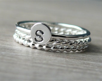 Stackable rings • Sterling silver stacking ring set • initial ring • Silver monogram ring • Sterling silver rings • Stack rings personalized