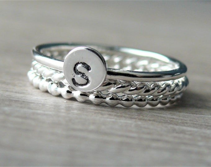 Stackable Rings Sterling Silver Stacking Ring Set Initial Etsy