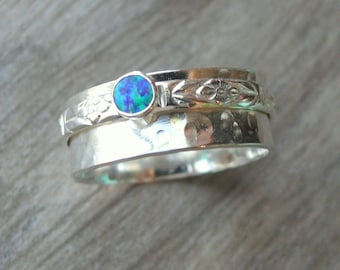 Blue opal spinner ring size 6.5 | Sterling silver spinner ring | Worry ring | Blue opal ring | Fidget ring anxiety ring silver spinning ring