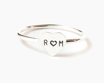 Personalisierte Herz erste Ring, Zusteckring, winzigen Sterling Silber Herz, Paare wahre Liebe Ring graviert