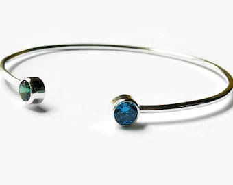 Dual Geburtsstein Armreif Armband Schichtung Schmuck • Sterling Silber Armreif Armband • einstellbare Stapeln Armreif