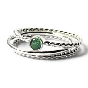 Anillo de circonio cúbico conjunto de plata de primera ley anillo de plata de ley anillo de plata de ley verde apilable anillo, con cuentas